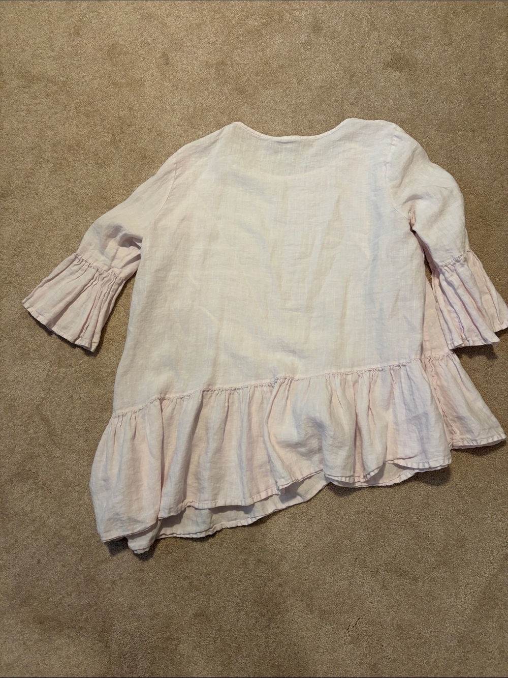 bryn Walker pale pink linen scoop neck blouse asymmetrical - Picture 3 of 3